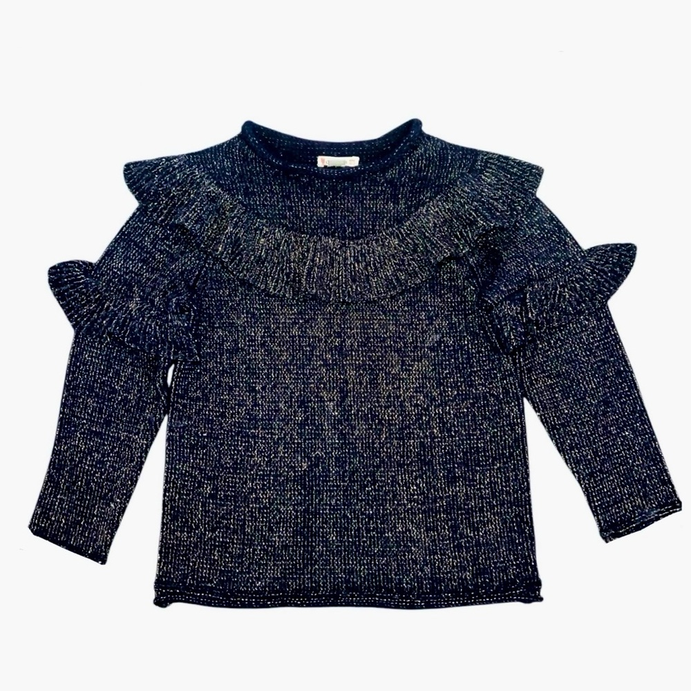 NWOT Crewcuts Blue & Metallic Gold Ruffle Knit Sweater 4-5